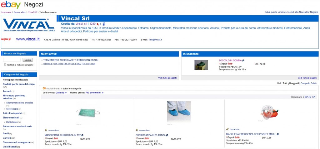 Negozio eBay Vincal Forniture Medico Ospedaliere